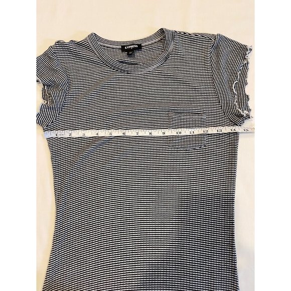 Express Womens Striped Knitted Sheath Dress Flutter Sleeve Black White Size XXS - Picture 6 of 8